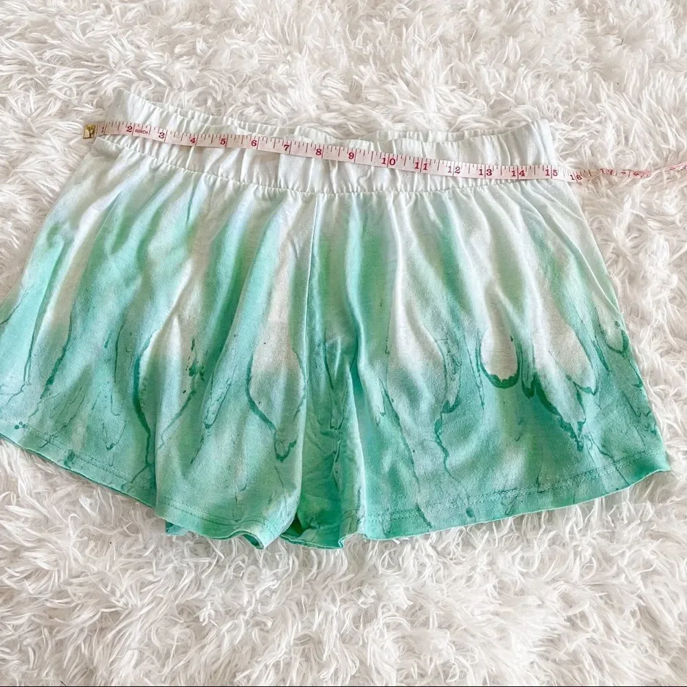Maronie x Revolve Green and White Tie Dye Elastic Waist Lounge Shorts SZ M BNWT